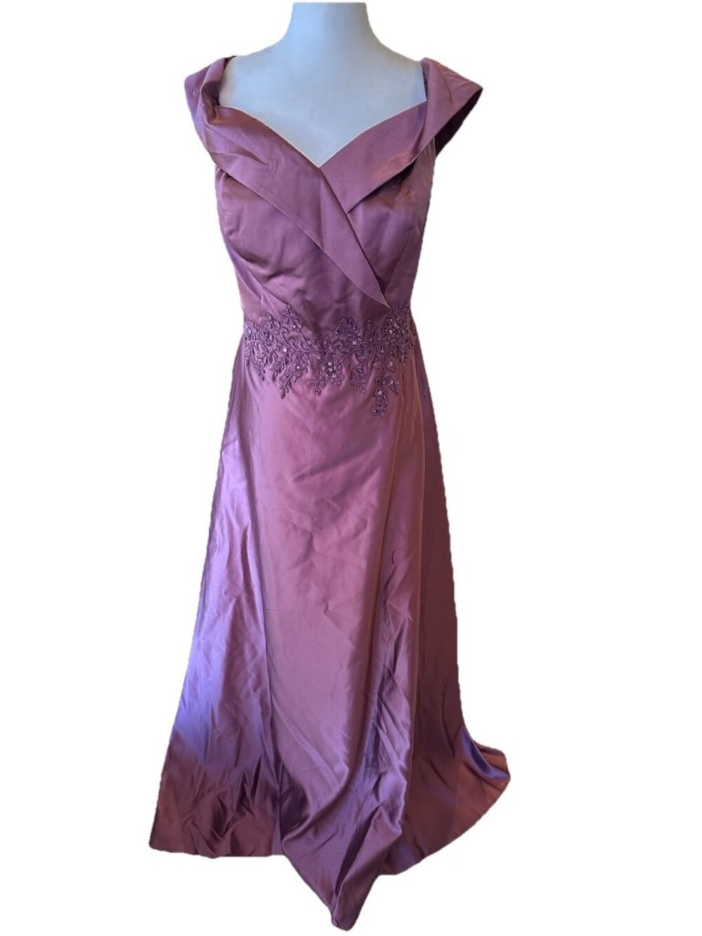 NWT OLEG CASSINI Off-the-Shoulder Beaded  A-Line Full Length Rosewood 16W